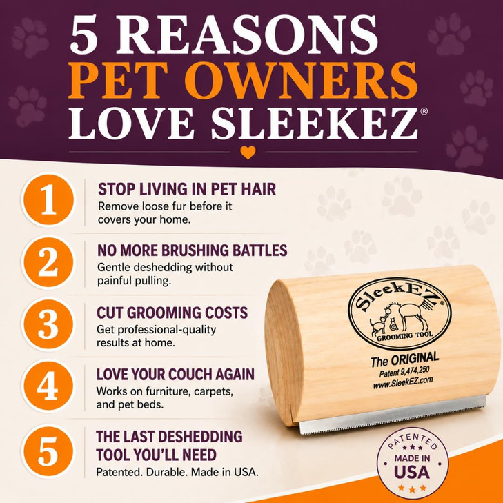 SleekEZ Dog Brush for Shedding Patented Deshedding Dog Brush Pet Hair Remover for Short Medium Long Coats Made in USA 5