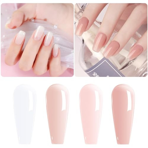Vishine 4Pcs Jelly Nude Pink Milky White Rose Gel Nail Polish Set Sheer Clear Crystal Translucent French Manicure Gel