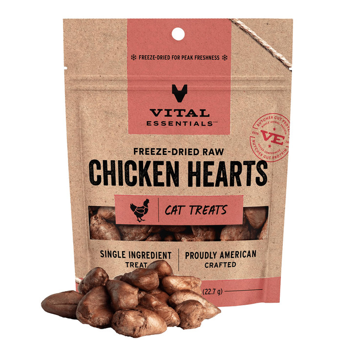 Vital Essentials Freeze Dried Raw Chicken Hearts Cat Treats 0 8 oz Bag