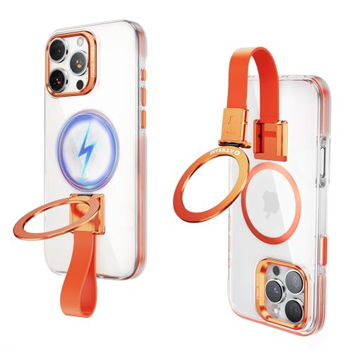 NIFBANG Clear Case for iPhone 16 Pro Max with Magsafe?No Yellowing? Adjustable Magnetic Kickstand with Silicone Grip Phone Case, Anti-Scratch Transpa