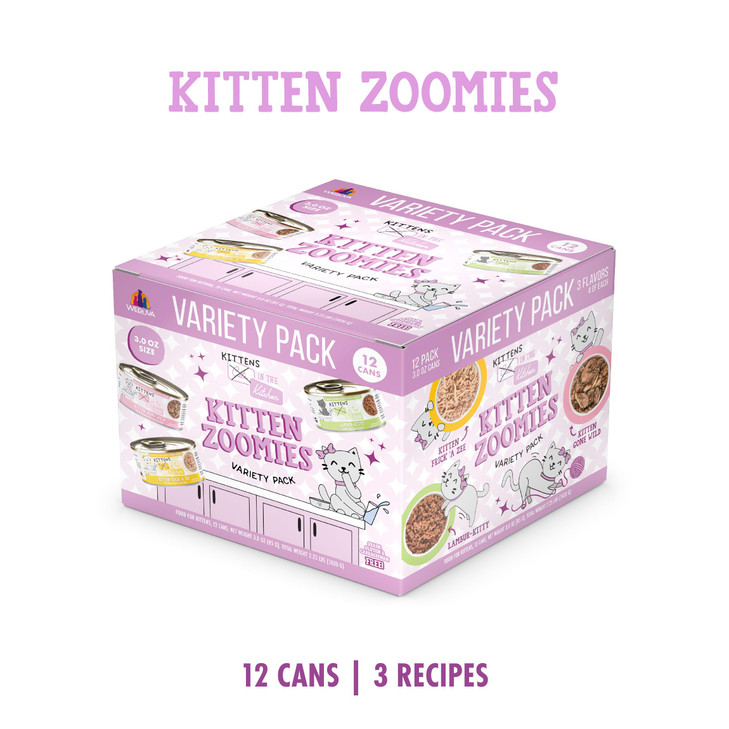 Weruva Cats in the Kitchen Kitten Kitten Zoomies Variety Pack 3oz Can Pack of 12
