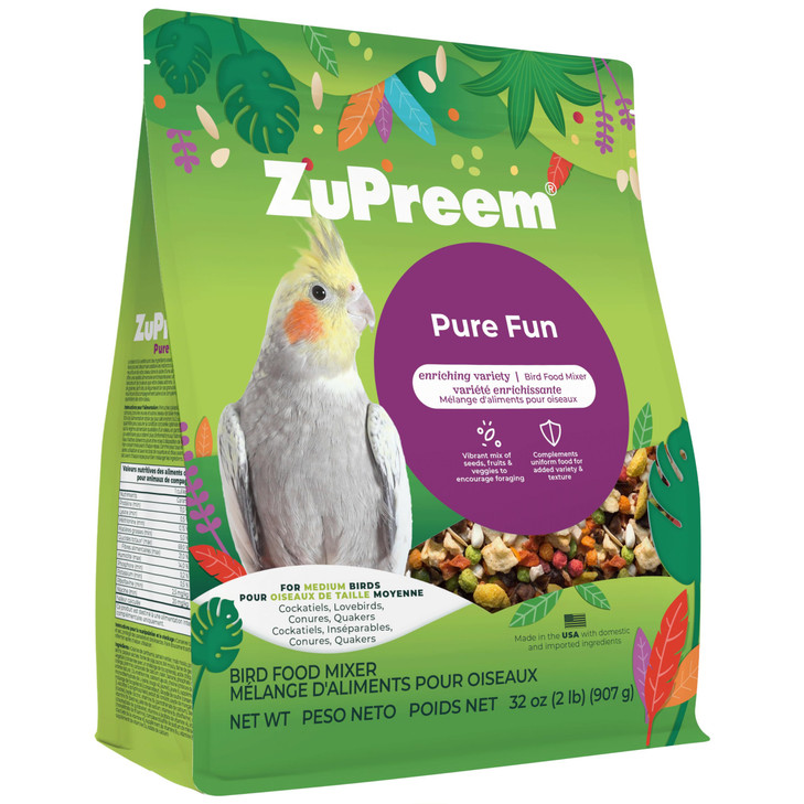 ZuPreem Pure Fun Bird Food Cockatiel Lovebird Quaker Small Conure Lorikeet Bird Seed and Pellets Blend for Medium Birds