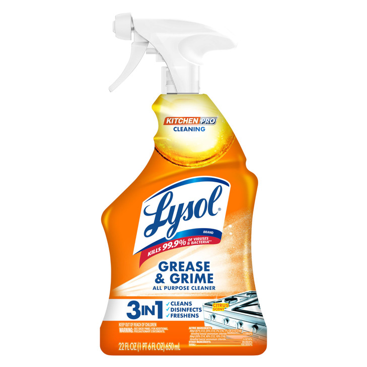 Lysol All Purpose Kitchen Cleaner Spray, For Grease & Grime, Citrus, 22 oz