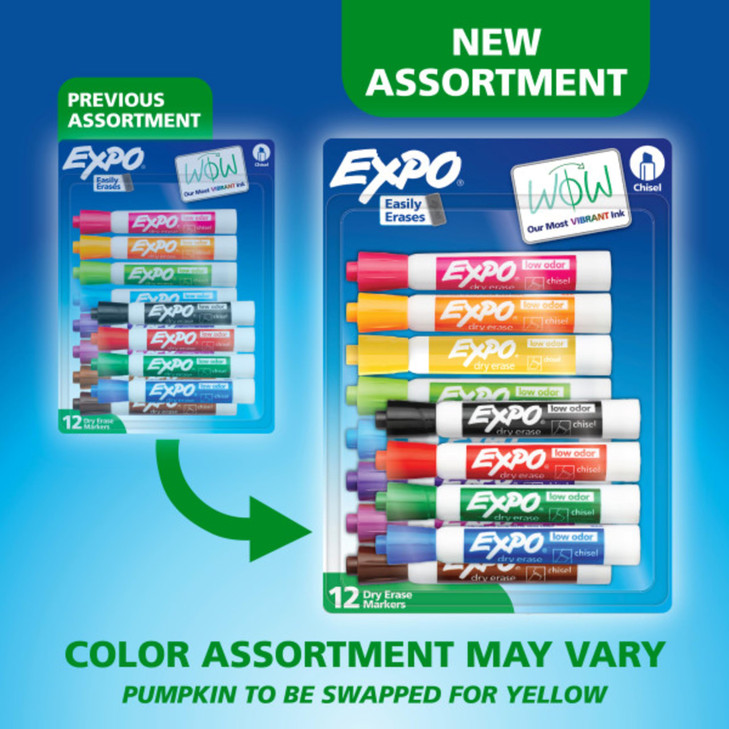 EXPO Dry Erase Markers, Low Odor Ink, Assorted Colors, Chisel Tip, 12 Count
