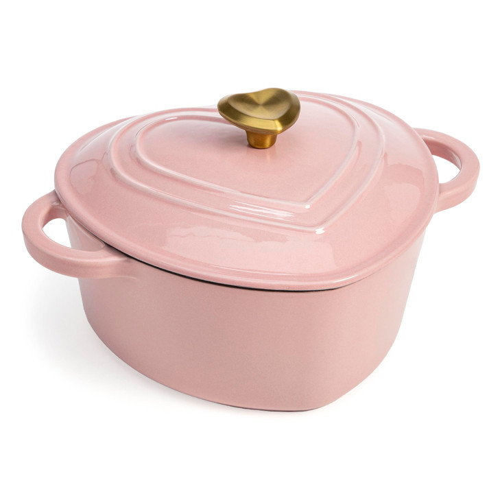 Paris Hilton Enameled Cast Iron Dutch Oven Pot with Lid, Heart-Shaped Dutch Oven, Durable Cast Iron Pot with Dual