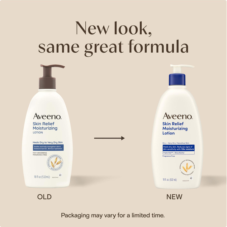 Aveeno Skin Relief Moisturizing Body Lotion Heals Very Dry, Sensitive Skin, Fast Absorbing Lotion with Soothing Triple