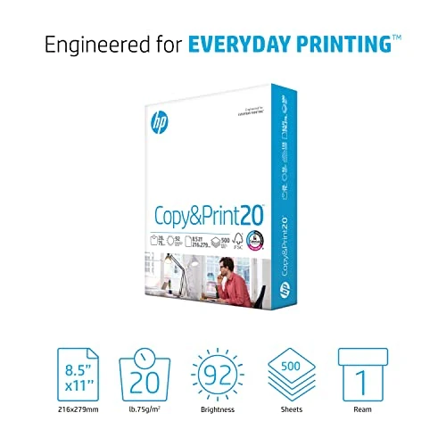 HP Printer Paper 8.5 x 11 Paper Copy &Print 20 lb 1 Ream Case - 500 Sheets 92 Bright FSC Certified 200060