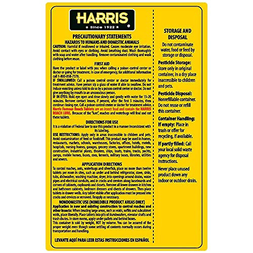 Harris Roach Tablets, Boric Acid Roach and Insects Killer with Lure, Alternative to Bait Traps 6oz, 145 Tablets, Yellow