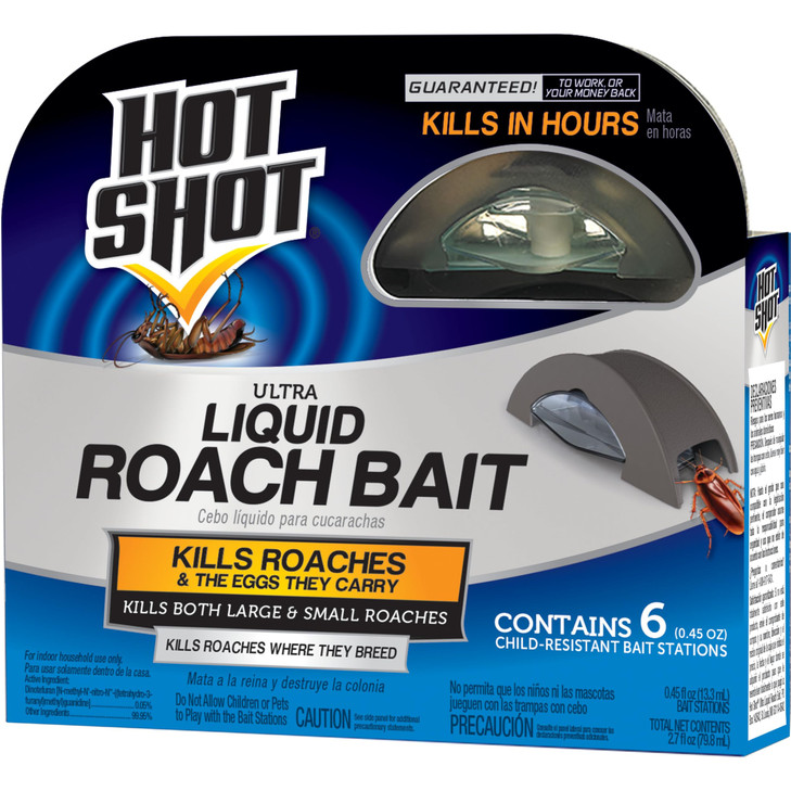 Hot Shot Ultra Liquid Roach Bait 6 Count, Kills In Hours, 1 Pack