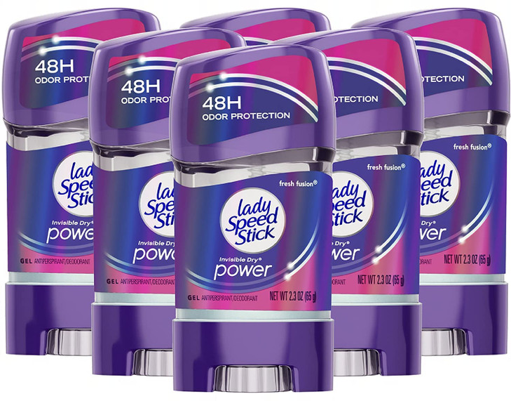 Lady Speed Stick Invisible Dry Power Antiperspirant Deodorant Gel for Women, Fresh Fusion - 2.3 ounce 6 Pack
