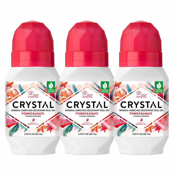 Crystal Mineral Deodorant Roll-On Body Deodorant With 24-Hour Odor Protection, Pomegranate, Non-Sticky Roll-On,