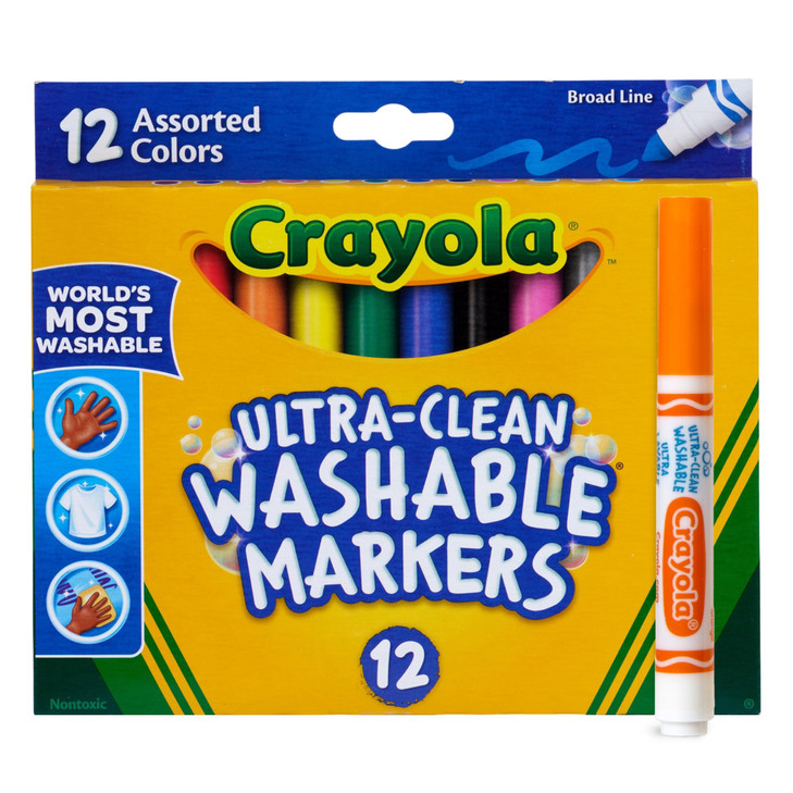 Crayola Broad Line Markers 12 Count, Washable Markers for Kids, Assorted Colors, Arts & Crafts Supplies, For Coloring