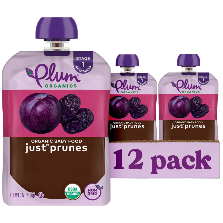 Plum Organics Stage 1 Baby Food, Just Prunes, Multi, 3.5 Ounce per Pouch Pack of 12