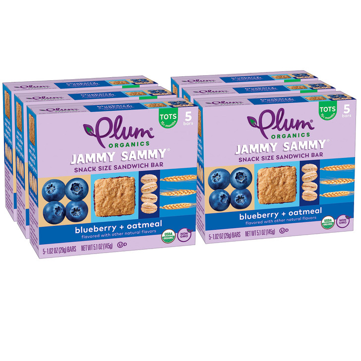 Plum Organics Jammy Sammy Snack Bars - Blueberry and Oatmeal - 1.02 oz Bars Pack of 30 - Organic Toddler Food Snack Bars