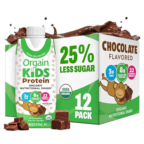 Orgain Organic Kids Protein Nutritional Shake, Chocolate - Great for Breakfast & Snacks, 21 Vitamins & Minerals, 10