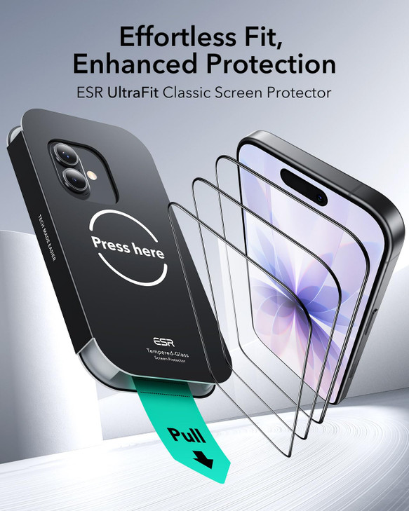 ESR 3 Pack for iPhone 17/ iPhone 16 Pro Screen Protector, Military-Grade Shatterproof, 9H Hardness, Full Coverage Tempered Glass with Ultra Fit Tray