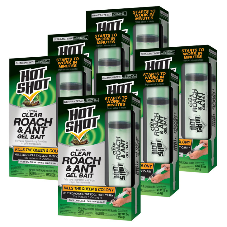 Hot Shot Ultra Clear Roach & Ant Gel Bait 2.5Oz, Water-Based Gel Bait, 6 Pk