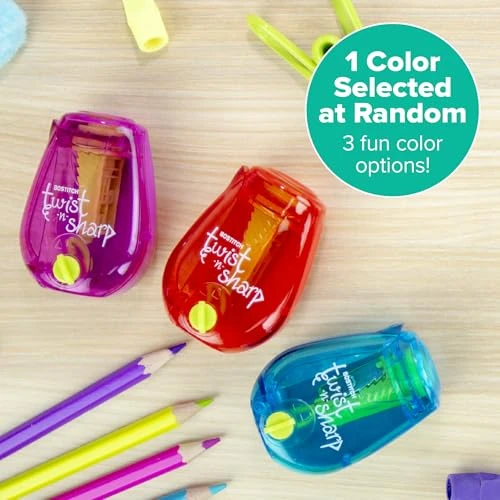 Bostitch Office Pencil Sharpener, Manual, One Assorted Color, Twist-n-Sharp, Kids, Boys, Girls, Colored Pencils, 1 Pack