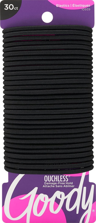 Goody Ouchless Elastic Hair Ties, 30 Ct, Black, 4MM Rubber Bands, Pain-Free