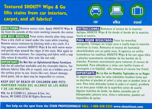 Shout Stain Remover Wipes, 12 Count Pack of 2