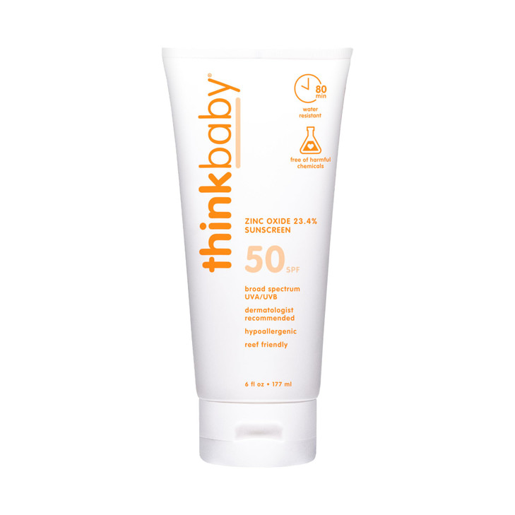 Thinkbaby Baby Sunscreen SPF 50+, Mineral Formula, Water Resistant, 6 Oz