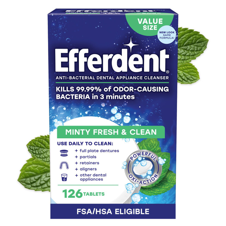 Efferdent Denture Cleaner Tablets, Minty Fresh & Clean, 126 Count