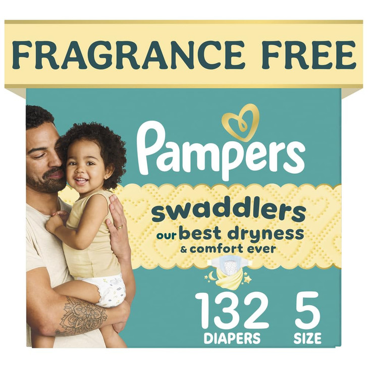 Pampers Swaddlers Diapers, Size 5 20-37 lbs, 132 Count, Fragrance Free, Hypoallergenic, Absorbent, Pediatrician