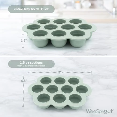 WeeSprout Silicone Freezer Tray with Clip on Lid Perfect Food Storage Container for Homemade Baby Food, Vegetable,