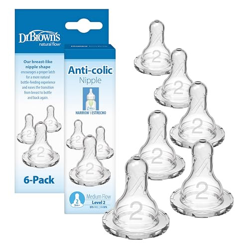 Dr. Browns Narrow Level 2 Medium Flow Nipple, 3m+, 6-Pack