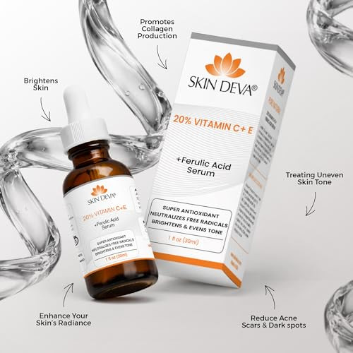Skin Deva 20 Vitamin C Serum Anti Aging with Hyaluronic Acid & Vitamin E Ferulic Acid - Brightening Formula for