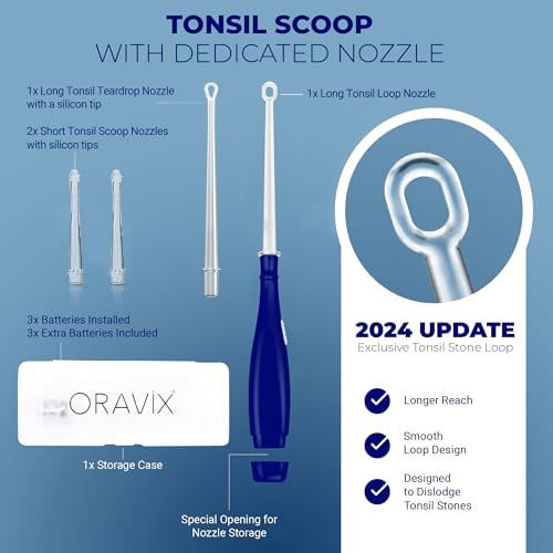 Oravix Tonsil Stone Remover, Fight Bad Breath, Easily Navigate Tonsil Crypts, Tonsil Stone Removal Tool with 3 Nozzles