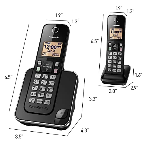 Panasonic Cordless Phone 2 Handsets System Expandable with Amber Backlit Display KX-TGC352B Black