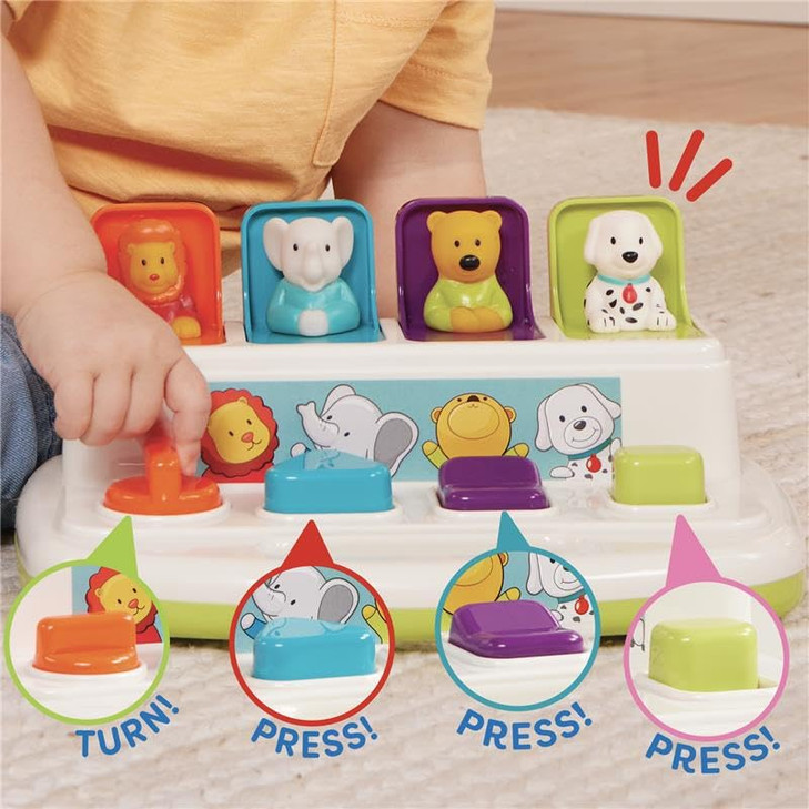 Battat Pop-Up Pals, Cause-and-Effect Pop-Up Animal Toy, Toddler, 4 Pals