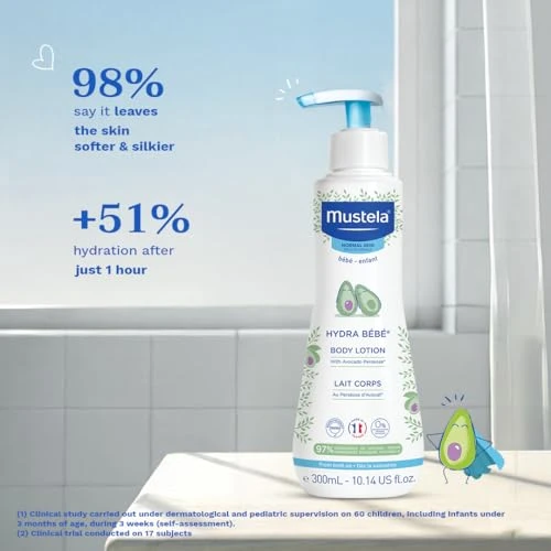 Mustela Hydra Bebe Body Lotion - Daily Moisturizing Baby Lotion with Natural Avocado, Jojoba & Sunflower Oil 10.14 fl.