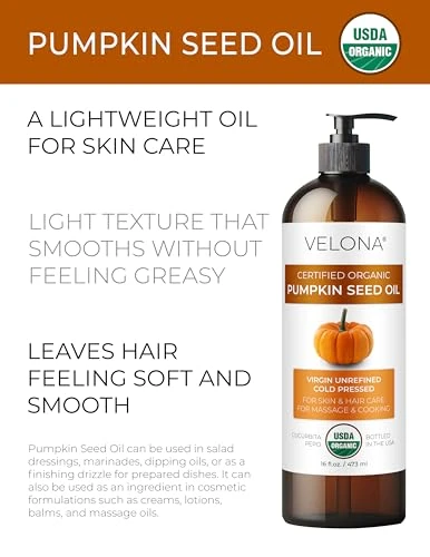 velona USDA Organic Pumpkin Seed Oil - 8 fl oz, Cold Pressed, with Pump