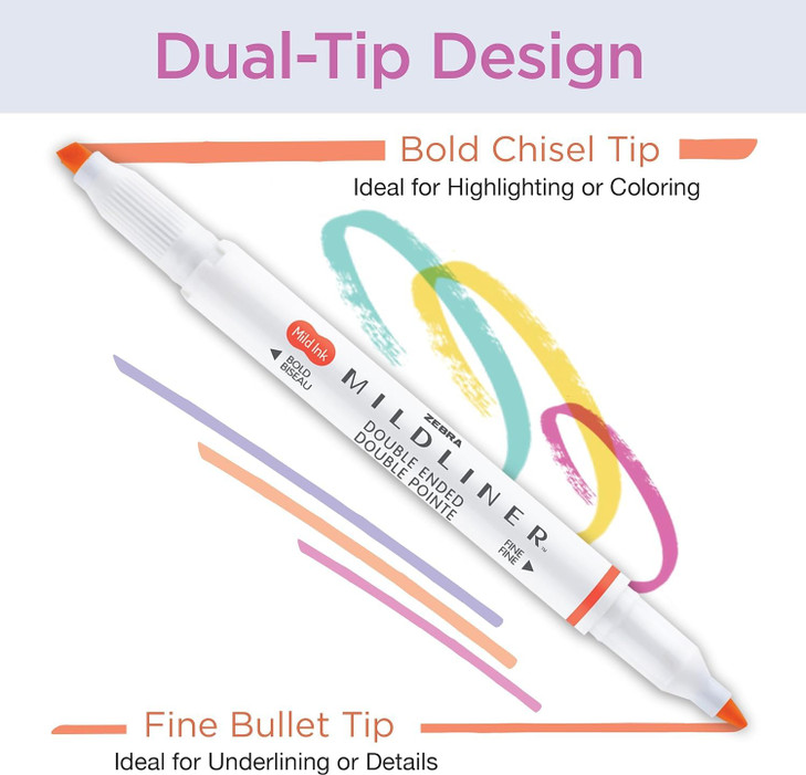Zebra Pen MILDLINER No Bleed Highlighter, Assorted Colors, Dual Tip, 15-Pk