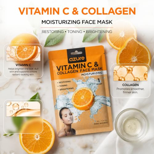 Collagen & Vitamin C Nourishing Sheet Mask, Dermatologist Tested - 5 Pack
