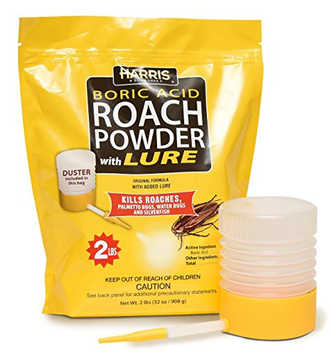 Harris Boric Acid Roach and Silverfish Killer Powder w/Lure, Powder Duster Included in The Bag 32oz