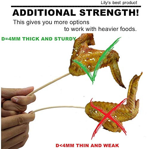 HOPELF 6 Natural Bamboo Skewers for BBQAppetiserFruitCocktailKabobChocolate FountainGrillingBarbecueKitchenCrafting and