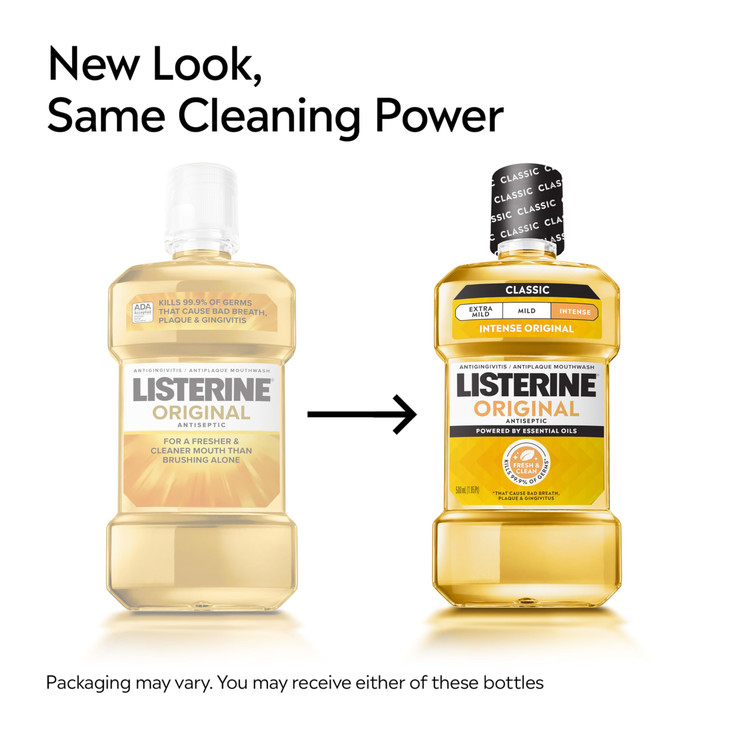 Listerine Original Intense Antiseptic Oral Care Mouthwash to Kill 99.9% of Germs That Cause Bad Breath, Plaque and Gingivitis, ADA-Accepted Mouthwash