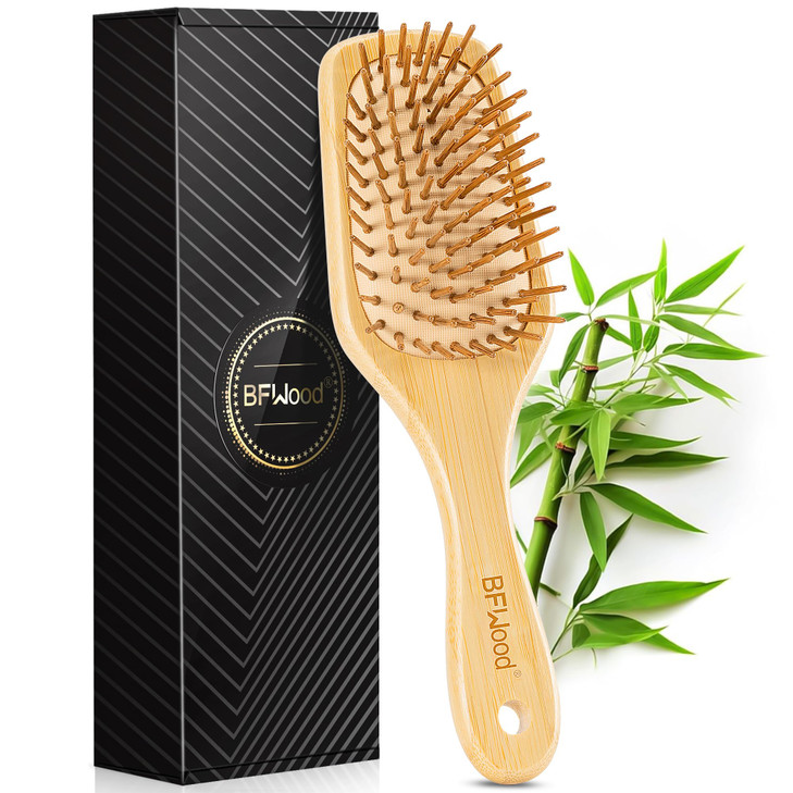BFWood Bamboo Paddle Hair Brush, Detangler Hairbrush with Bamboo Bristles