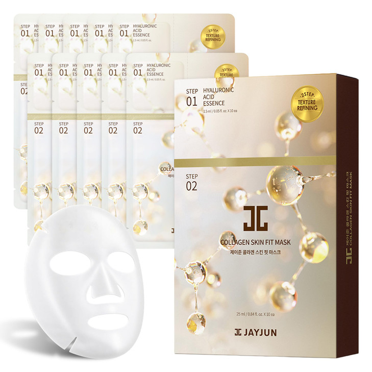 JAYJUN Collagen Skin Fit Mask 10 Sheets 2-Step All in one Hydration & Firming Ritual with Hyaluronic Acid & Marine