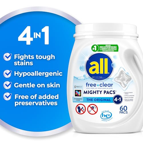 all Unit Dose Laundry Detergent, Mighty Pacs, Free Clear, 60 Count