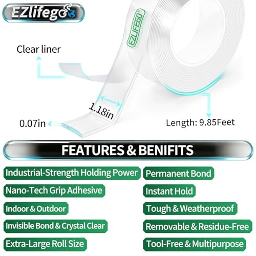 EZlifego Heavy Duty Invisible Bond Nano Double Sided Mounting Tape, 9.85FT