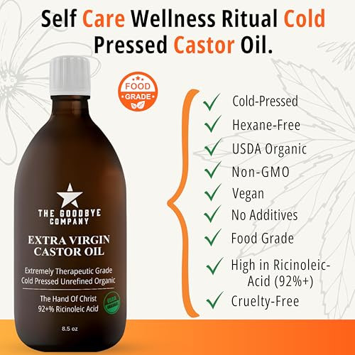 Goodbye Company USDA Organic Cold-Pressed Castor Oil, 8.5 oz Glass Bottle