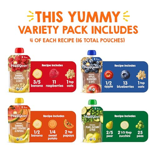 HAPPY BABY Clearly Crafted, Stage 2, Fruit & Veggie Variety Pack, 4oz 16