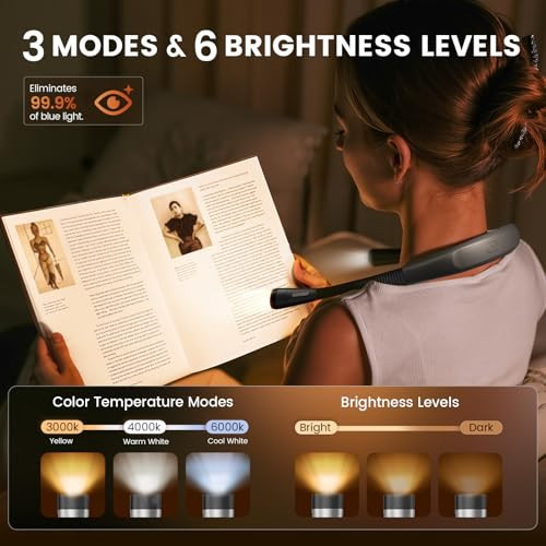Glocusent Reading Light,Bendable Neck Light,80-hr Rechargeable Book Light
