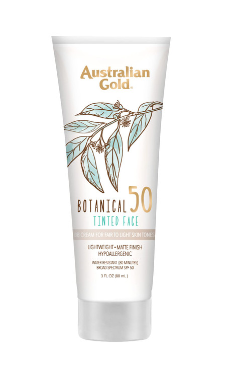 Australian Gold Botanical SPF 50 Tinted Face Sunscreen, Non-Chemical BB Cream, Water-Resistant, Matte Finish, Sensitive
