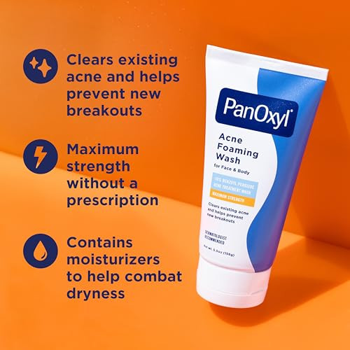 PanOxyl 10 Benzoyl Peroxide Acne Foaming Wash, Maximum Strength, Daily Acne-Fighting Face and Body Cleanser, Face Wash