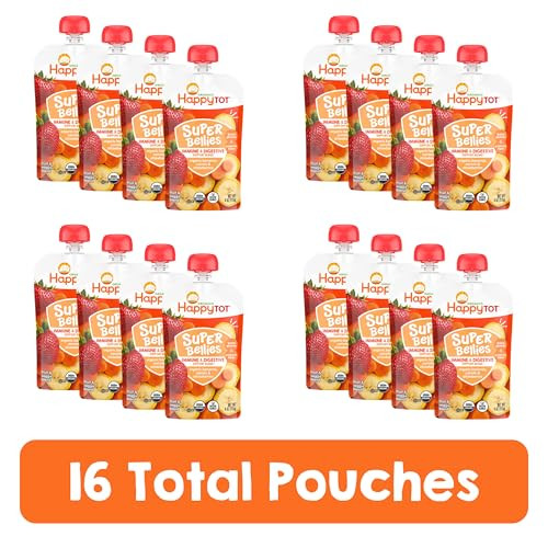 Happy Tot Organics Stage 4 Baby Food Pouches, Gluten Free, Vegan Snack, Super Bellies, Fruit & Veggie Puree, Banana,